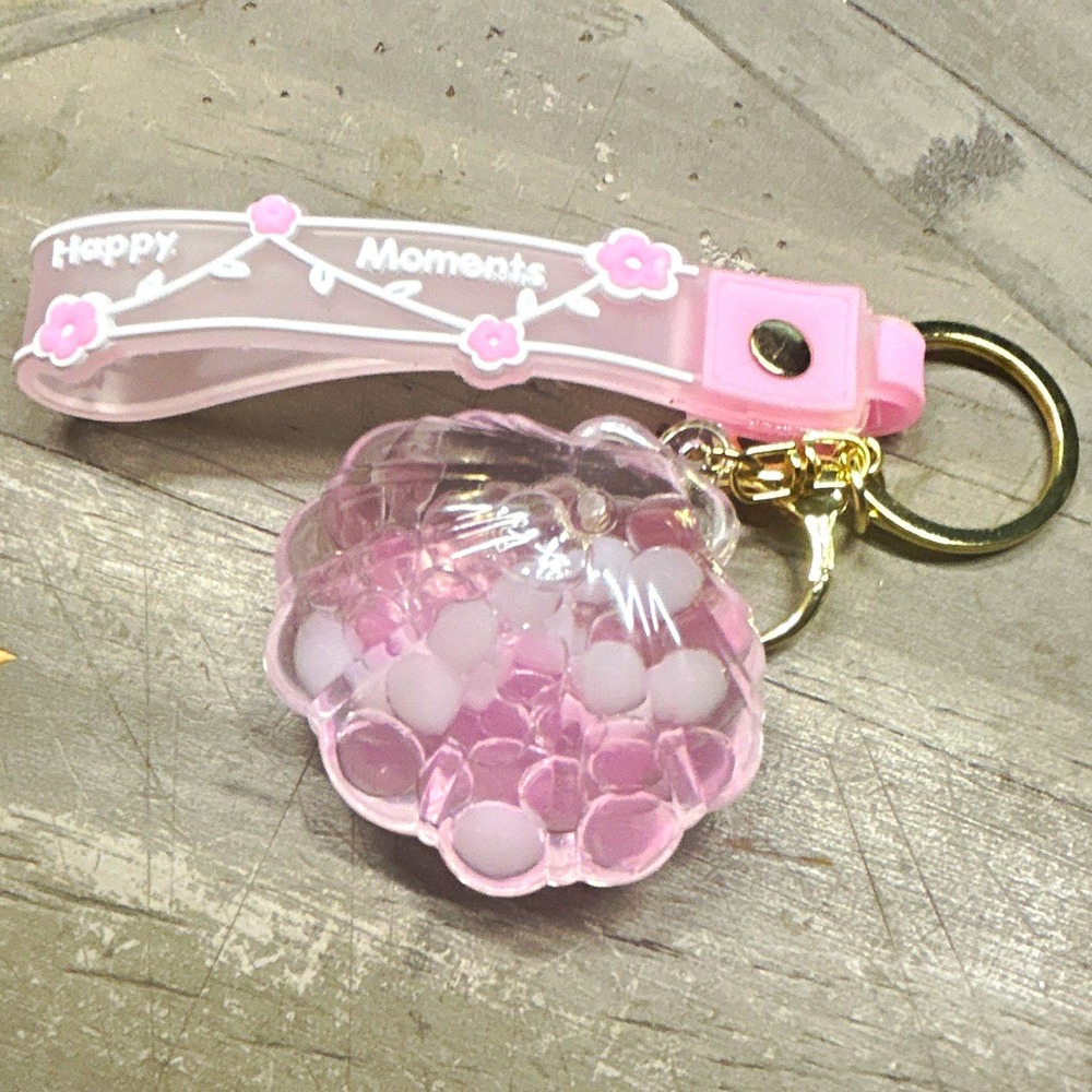 Happy Moments Floral Plastic Keychain, Detachable Keyring, Pink/Clear/White